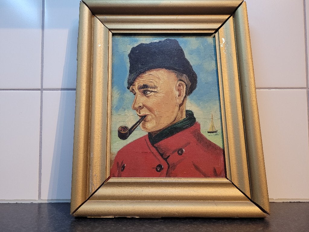portret van een vissersman of boer met een pijp, Ophalen of Verzenden, Gesigneerd, Portret of Personen