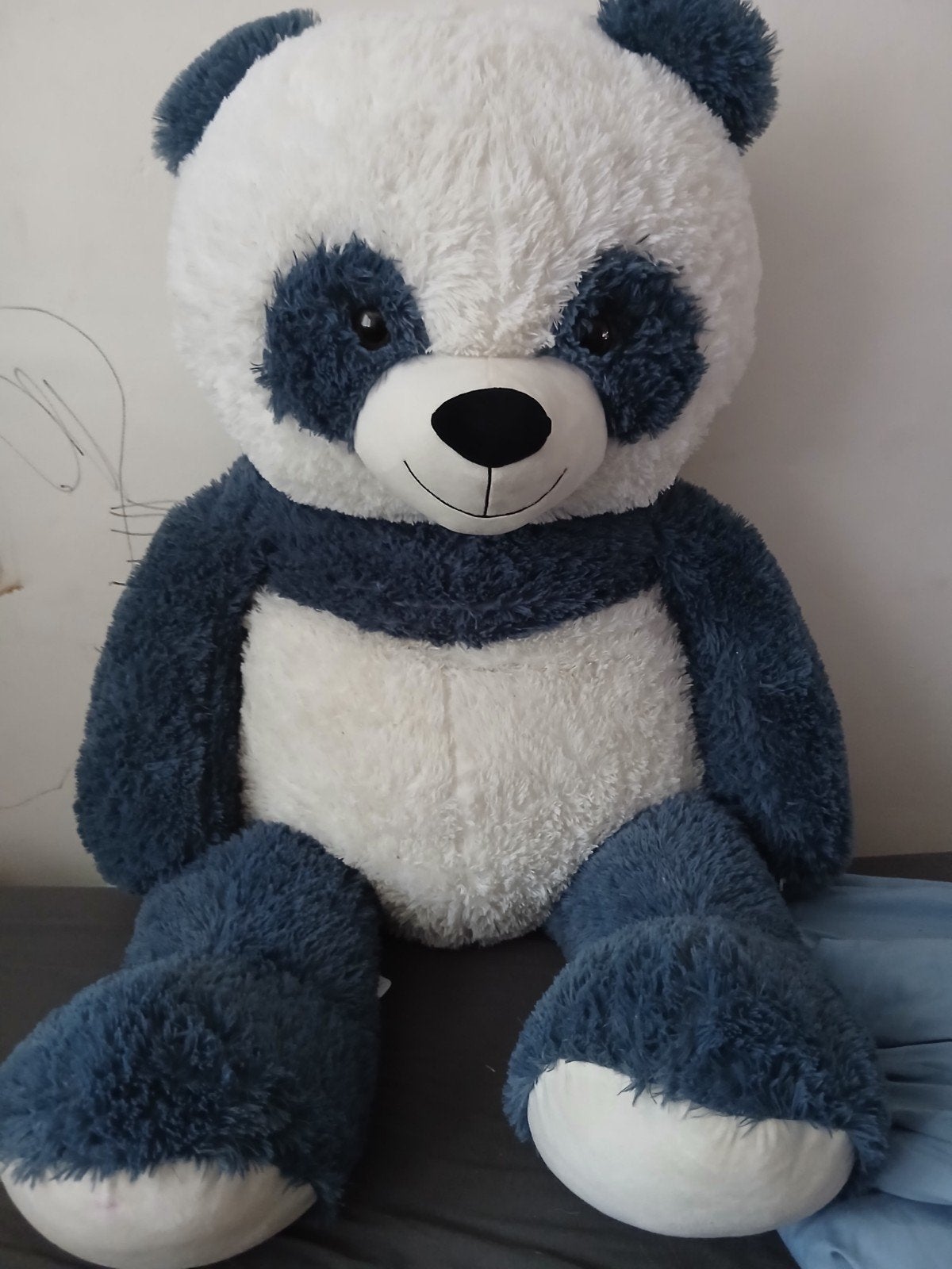 Grote zachte panda knuffel - Wit en blauw, Overige typen, Ophalen of Verzenden, Zo goed als nieuw, Wit