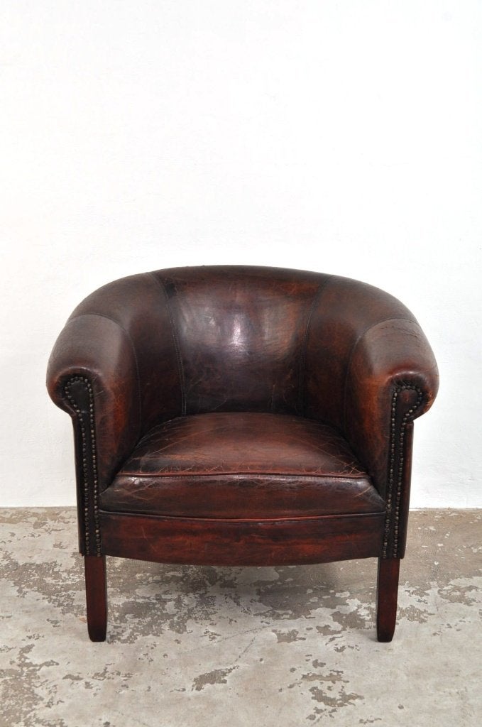 Vintage club chair lederen fauteuil stoel, Ophalen of Verzenden, Gebruikt, Minder dan 75 cm, 75 tot 100 cm