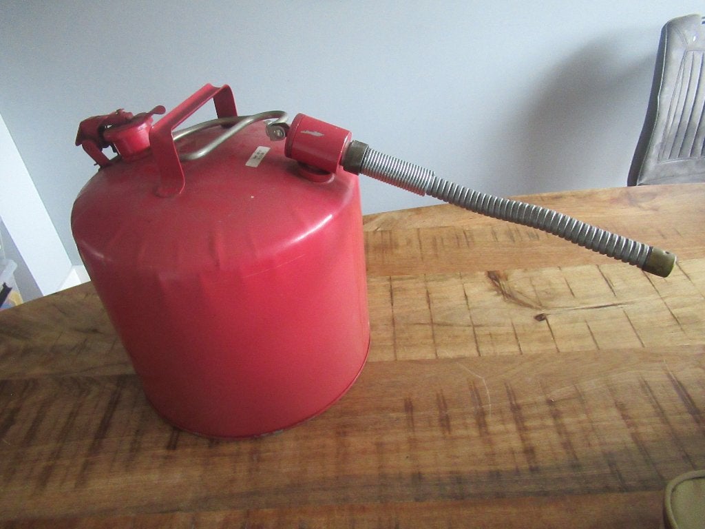 Vintage Benzinecontainer rood Veiligheidscontainer Jerrycan, Ophalen of Verzenden, Gebruikt