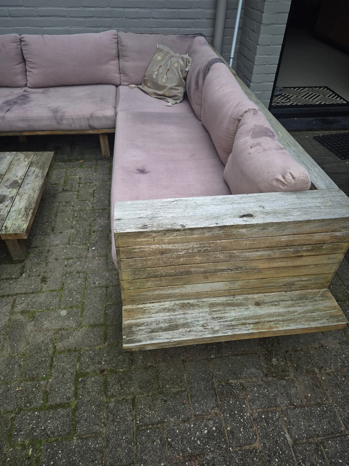Hoek buitenbank - Gratis af te halen!, Ophalen, Gebruikt, Hout