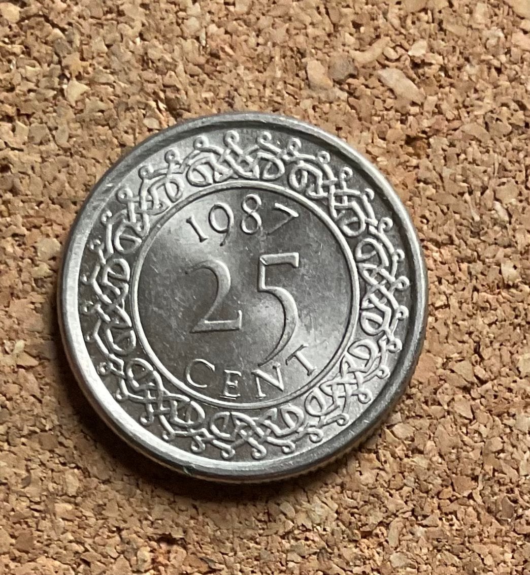 Munt - Suriname 25 cent 1987., Ophalen of Verzenden, Koningin Beatrix, 25 cent, Losse munt
