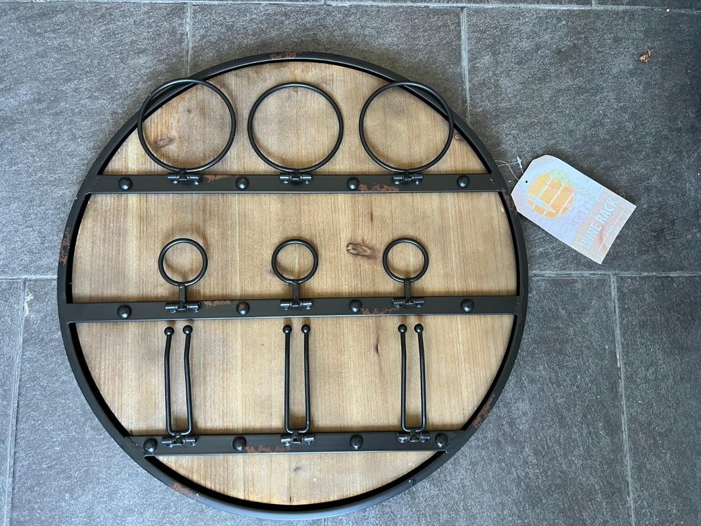 Rond wijnrek voor 3 flessen en 3 glazen, Ophalen, Nieuw, Metaal, Minder dan 50 cm