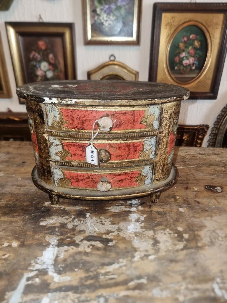 Oud ovaal florentijns italiaans miniatuur kastje ladekastje, Antiek en Kunst, Curiosa en Brocante, Ophalen of Verzenden