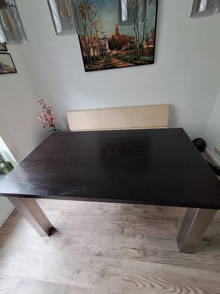 Massief houten eettafel Joop van Arnhem, Ophalen, Gebruikt, 50 tot 100 cm, Vijf personen of meer