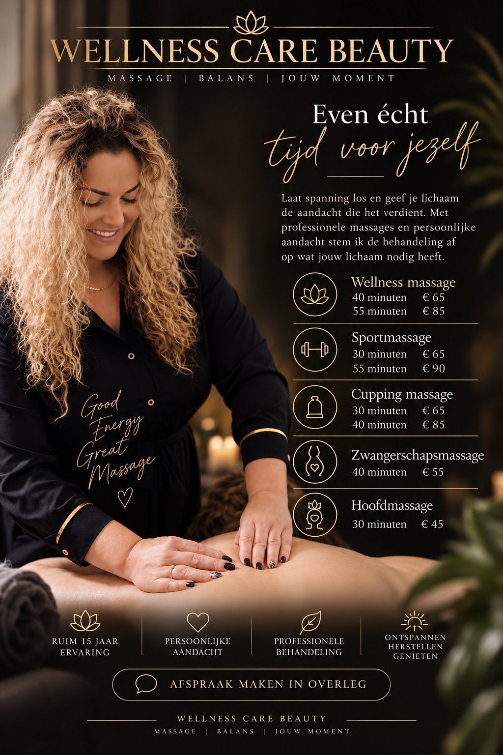 Massage 1ste behandeling €10,- korting, Ontspanningsmassage