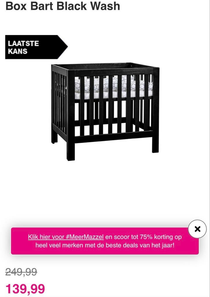 Zwarte baby box met box matras en kleed, Kinderen en Baby's, Boxen, Ophalen, Gebruikt, Boxkleed