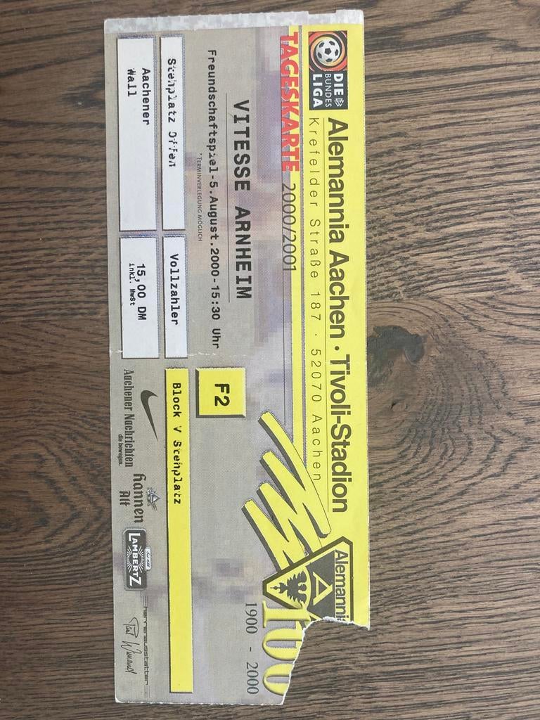 OUD TICKET ALEMANIA AACHEN -VITESSE 2000, Ophalen of Verzenden, Zo goed als nieuw, Vitesse, Overige typen
