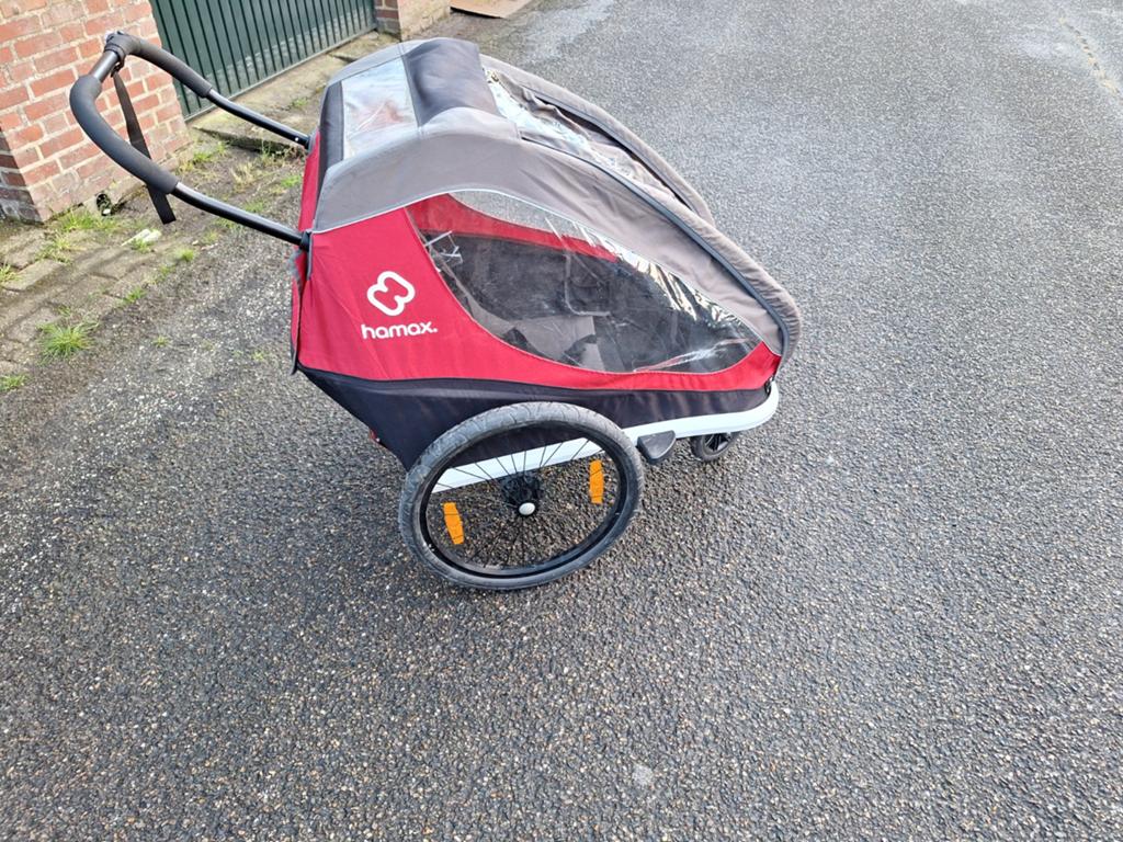 Hamax fietskar / wandelwagen - Rood/Grijs, Fietsen en Brommers, Fietsaccessoires | Aanhangers en Karren, Gebruikt, Opvouwbaar