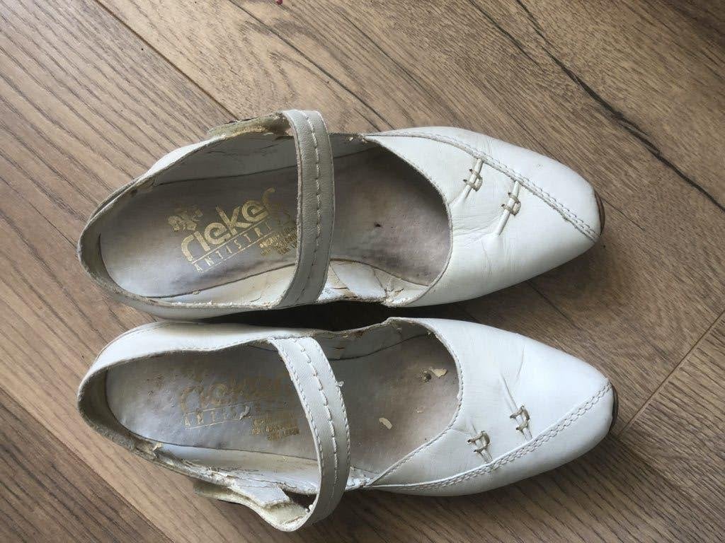 RIEKER creme schoenen maat 36 hakje 4 cm open hiel, Beige, Gedragen, Rieker, Sandalen of Muiltjes