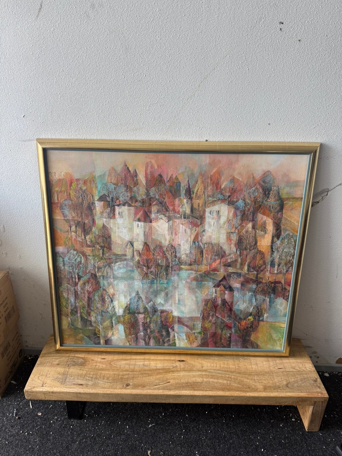 Origineel schilderij Toni J. Breu – Dorf am Weiher, Antiek en Kunst, Ophalen of Verzenden