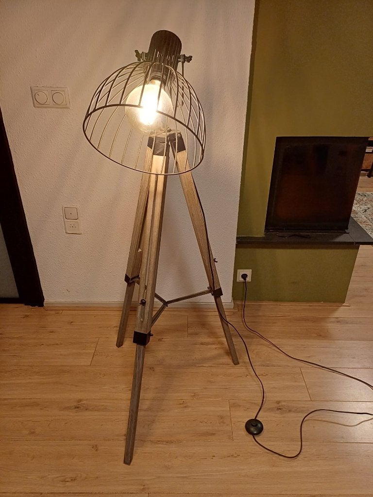 Staande vloerlamp op 3-poot, in hoogte verstelbaar, Ophalen, Gebruikt, Industrieel, Modern, Vintage, E27 (groot)