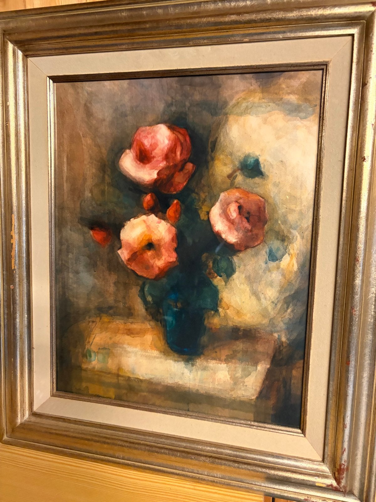 Schilderij met rozen, ca. 40x30cm, ingelijst, Antiek en Kunst, Bloemen, Doek, Realistisch, Ophalen of Verzenden