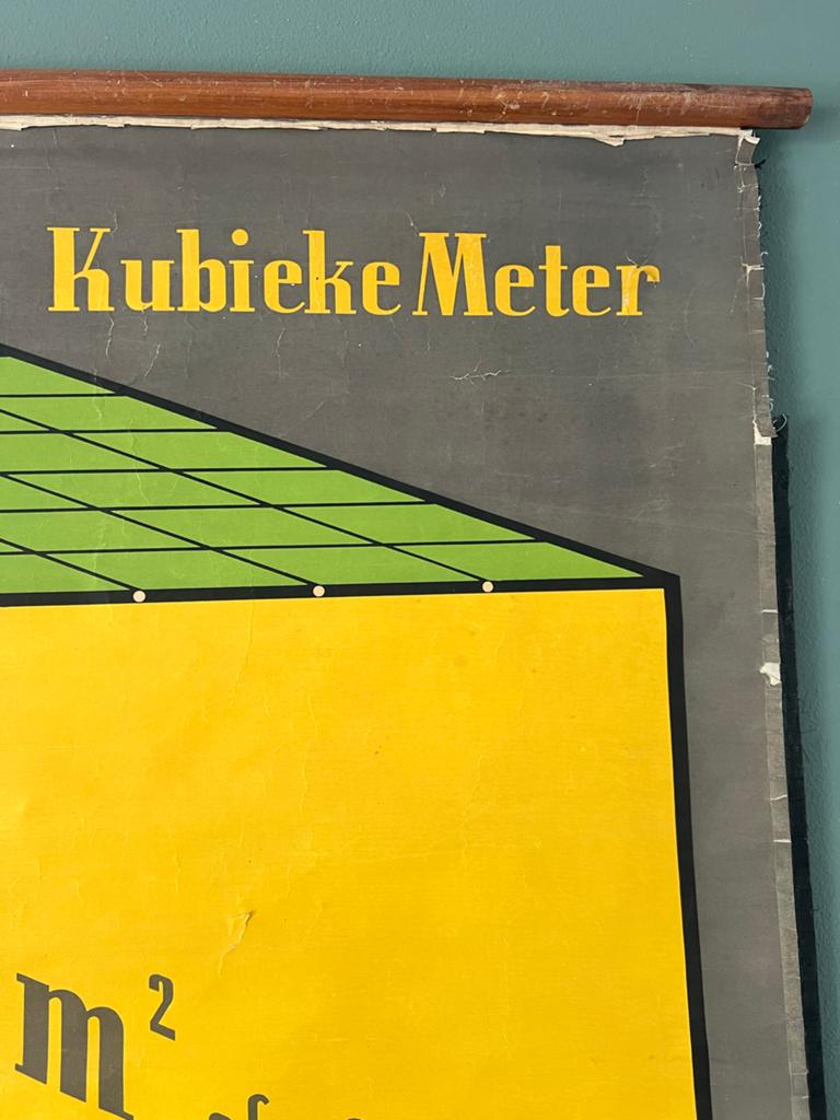 Vintage schoolplaat Kubieke Meter - Onderwijs wandkaart, Ophalen, Overige thema's