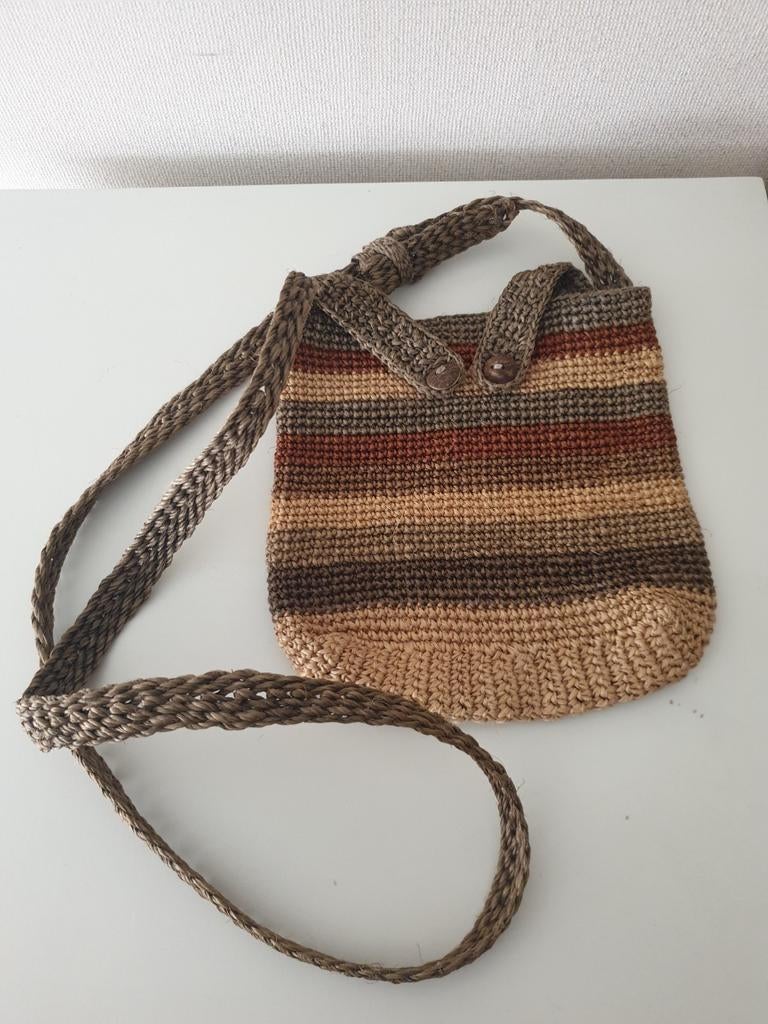 Handgeweven, natuurlijke Penca vezel schoudertas.19x20 cm., Ophalen of Verzenden, Zo goed als nieuw