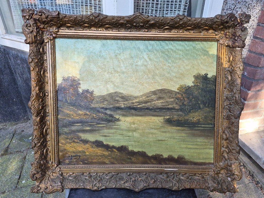 Olieverf Schilderij, klassiek, Heide Landschap met Meertje, Ophalen, Doek, Landschap, Olieverf