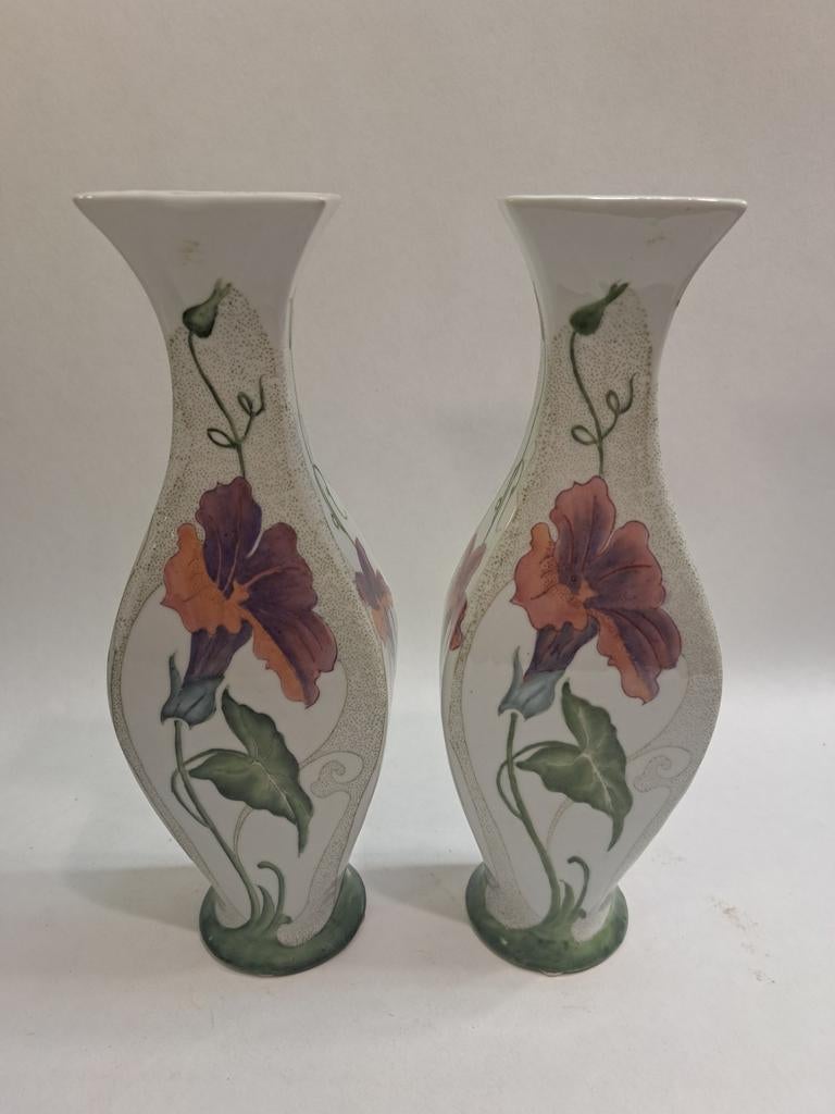 Prachtig paar Colenbrander Ram vazen met bloemmotief, Ophalen of Verzenden
