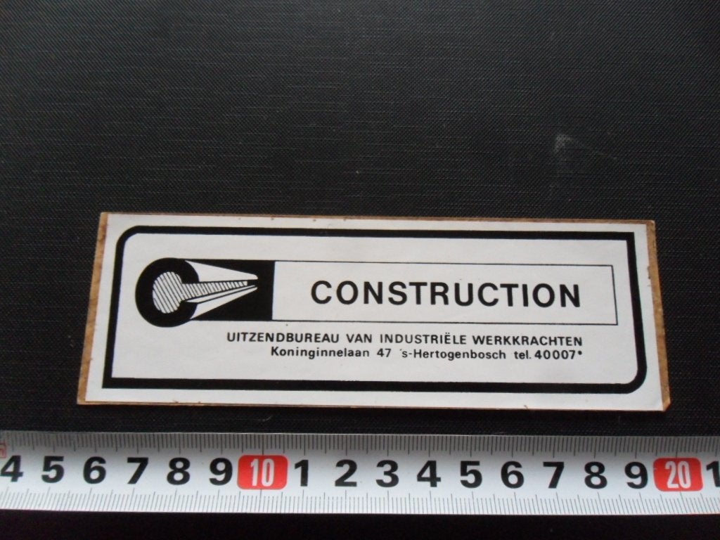 sticker 's-Hertogenbosch CONSTRUCTION uitzendbureau, Verzamelen, Ophalen of Verzenden, Zo goed als nieuw