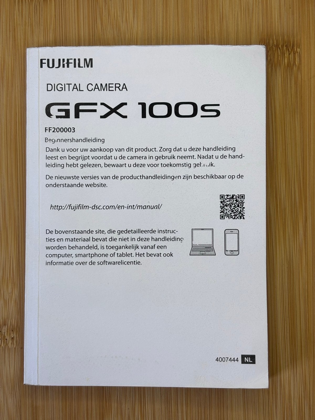 Fujifilm GFX 100S  handleiding nederlandstalig, Ophalen of Verzenden, Geen optische zoom