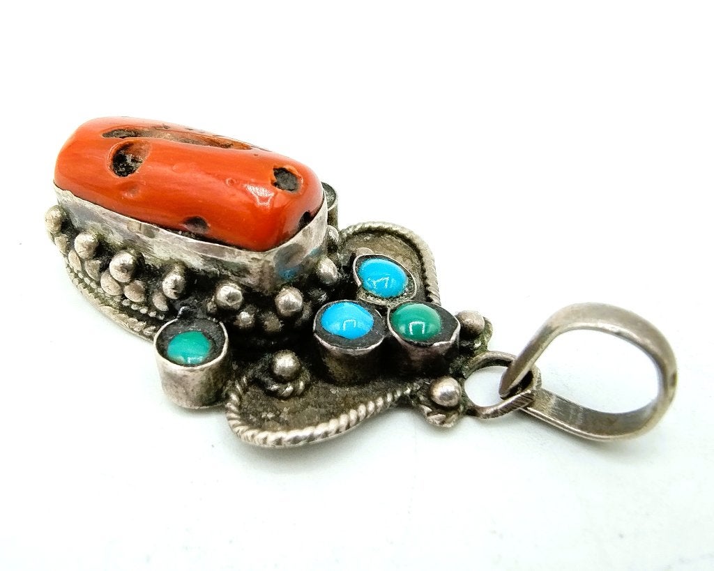 Zilveren, 925, Navajo hanger met turkoois en koraal, Gebruikt, Overige voorstellingen, Info@zilverwebsite.nl, Verzenden