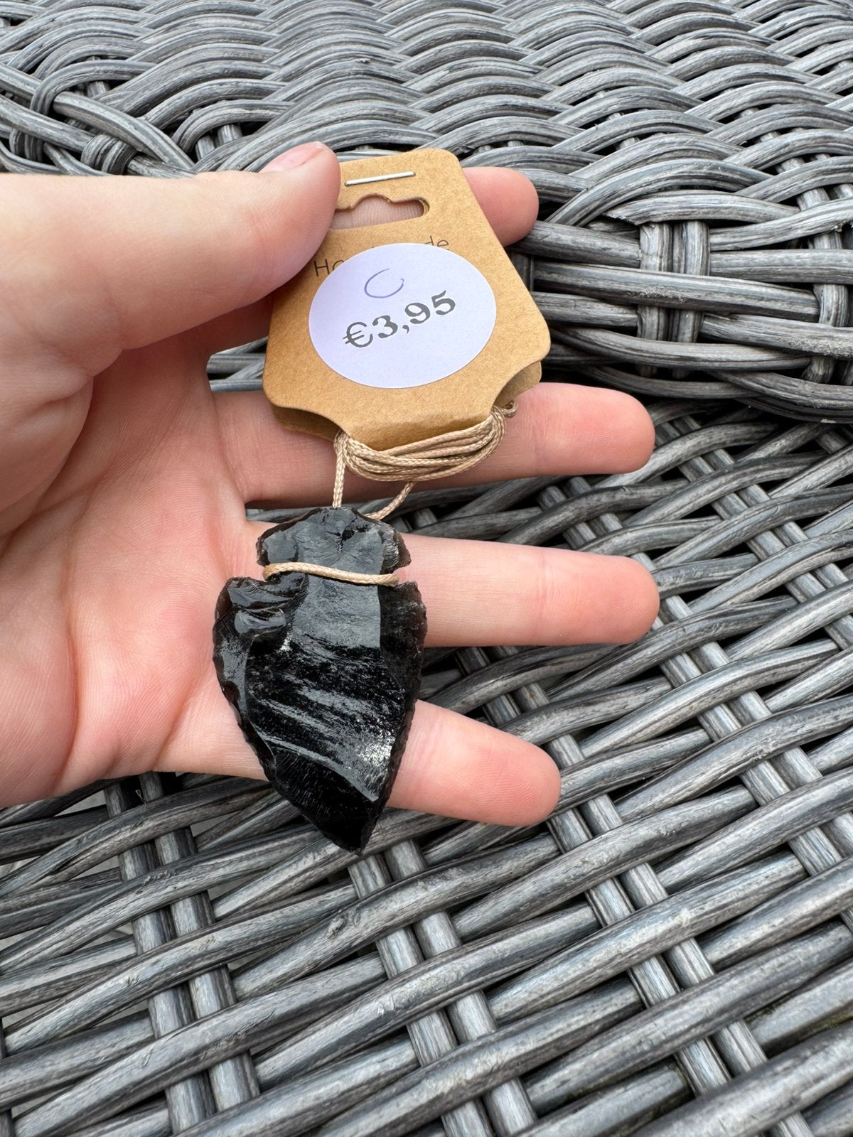 “C” Black Obsidian Arrowhead Necklace – Hand Knapped Crystal, Ophalen of Verzenden, Zo goed als nieuw, Zwart, Overige materialen