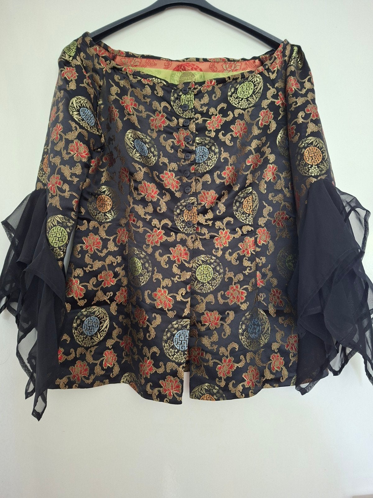 Chinees blouse dameskleding zwart met vlindermouwen mt M, Ophalen of Verzenden, Zo goed als nieuw, Maat 38/40 (M), Zwart