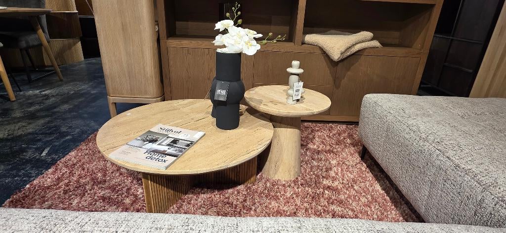 Salontafel & Bijzettafel Travertin Showmodel Extra voordelig, Huis en Inrichting, Tafels | Salontafels, Zo goed als nieuw, Minder dan 50 cm