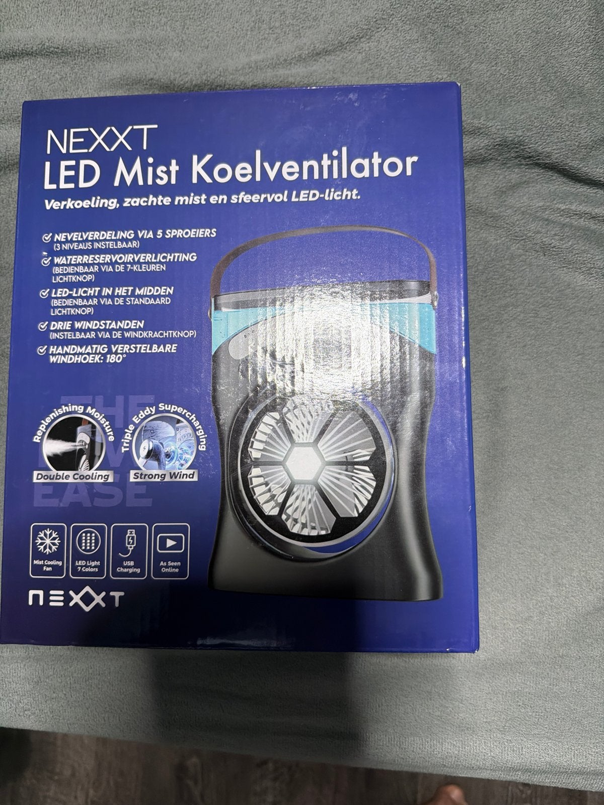 NEXXT LED Mist Koelventilator - Nieuw in doos, Ophalen of Verzenden, Nieuw, Tafelventilator