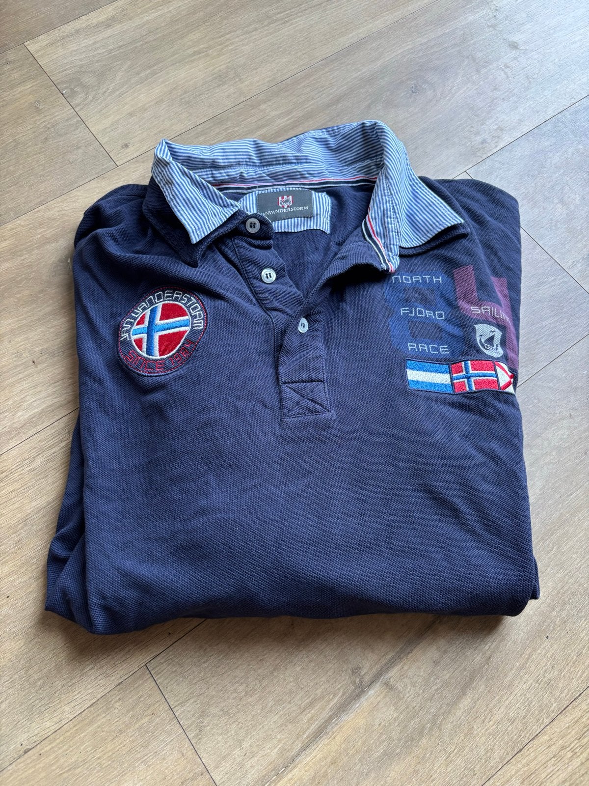 Jan Vanderstorm polo lange mouw XL, Ophalen of Verzenden, Gedragen, Maat 56/58 (XL), Blauw