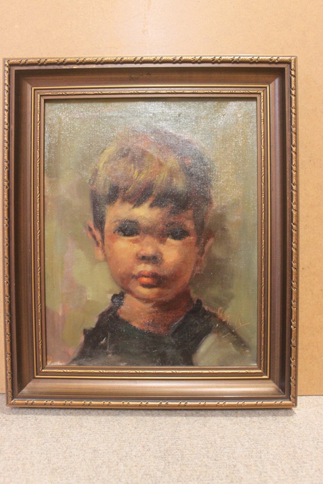 Jongen Kinderhoofd Handgeschilderd ( Vintage )., Verzenden, Portret of Personen