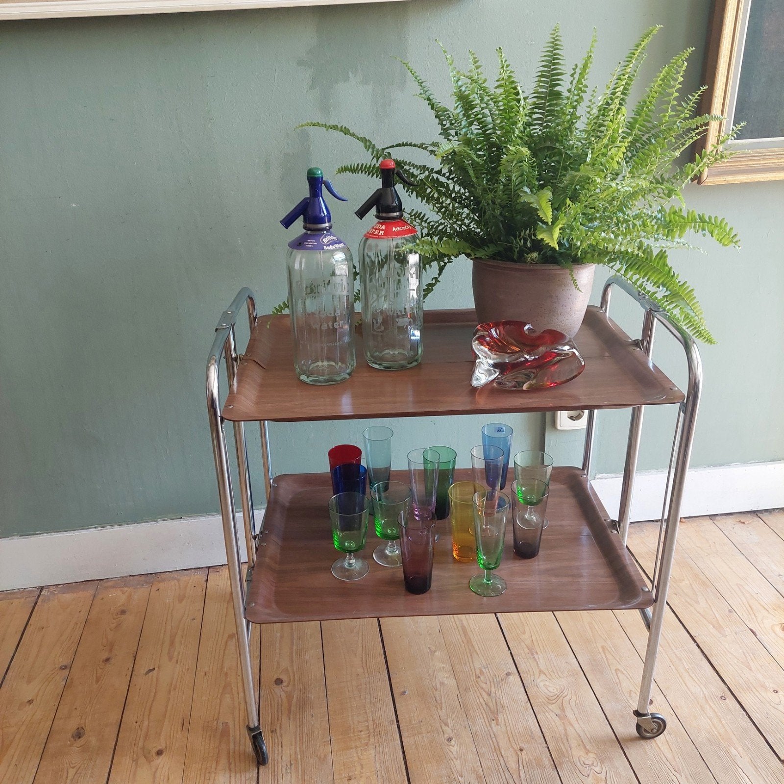 Lucky Vintage midcentury trolley inklapbaar drankenkar, Ophalen, Gebruikt, 50 tot 100 cm, .