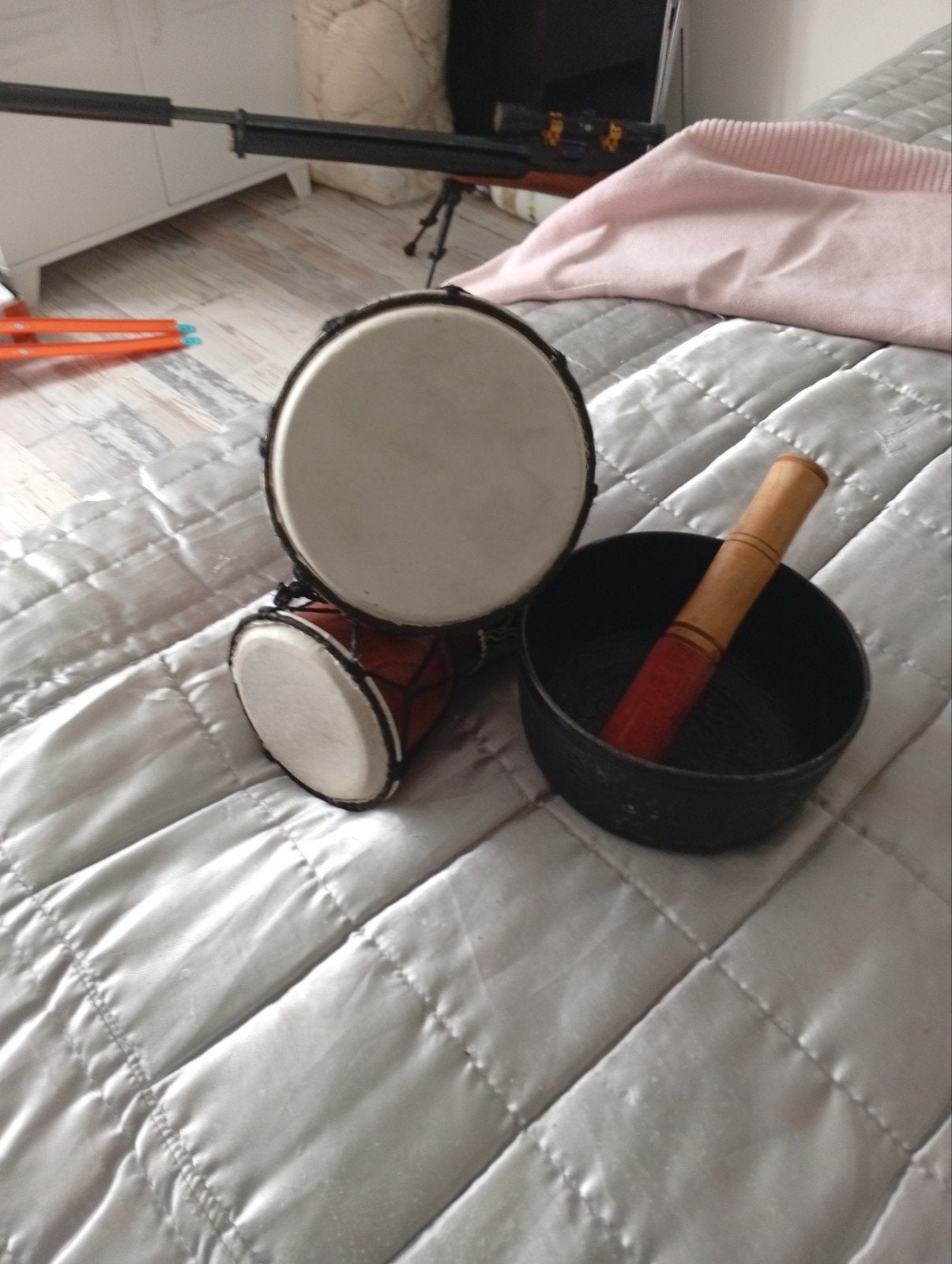 Djembe en Klankschaal Set - Handgemaakt, Ophalen of Verzenden, Zo goed als nieuw, Overige soorten