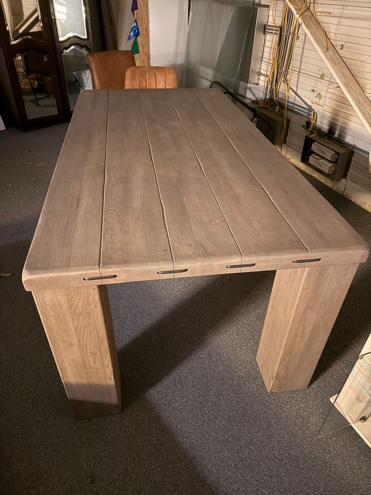 Eiken tafel kleur grijs (nieuw), Ophalen, 100 tot 150 cm, Eikenhout, Vijf personen of meer