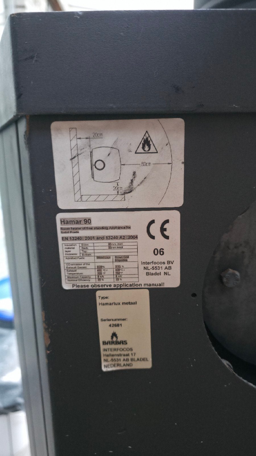 Barbas Hamar 90 houtkachel, Huis en Inrichting, Kachels, Ophalen, Gebruikt, Houtkachel, Vrijstaand
