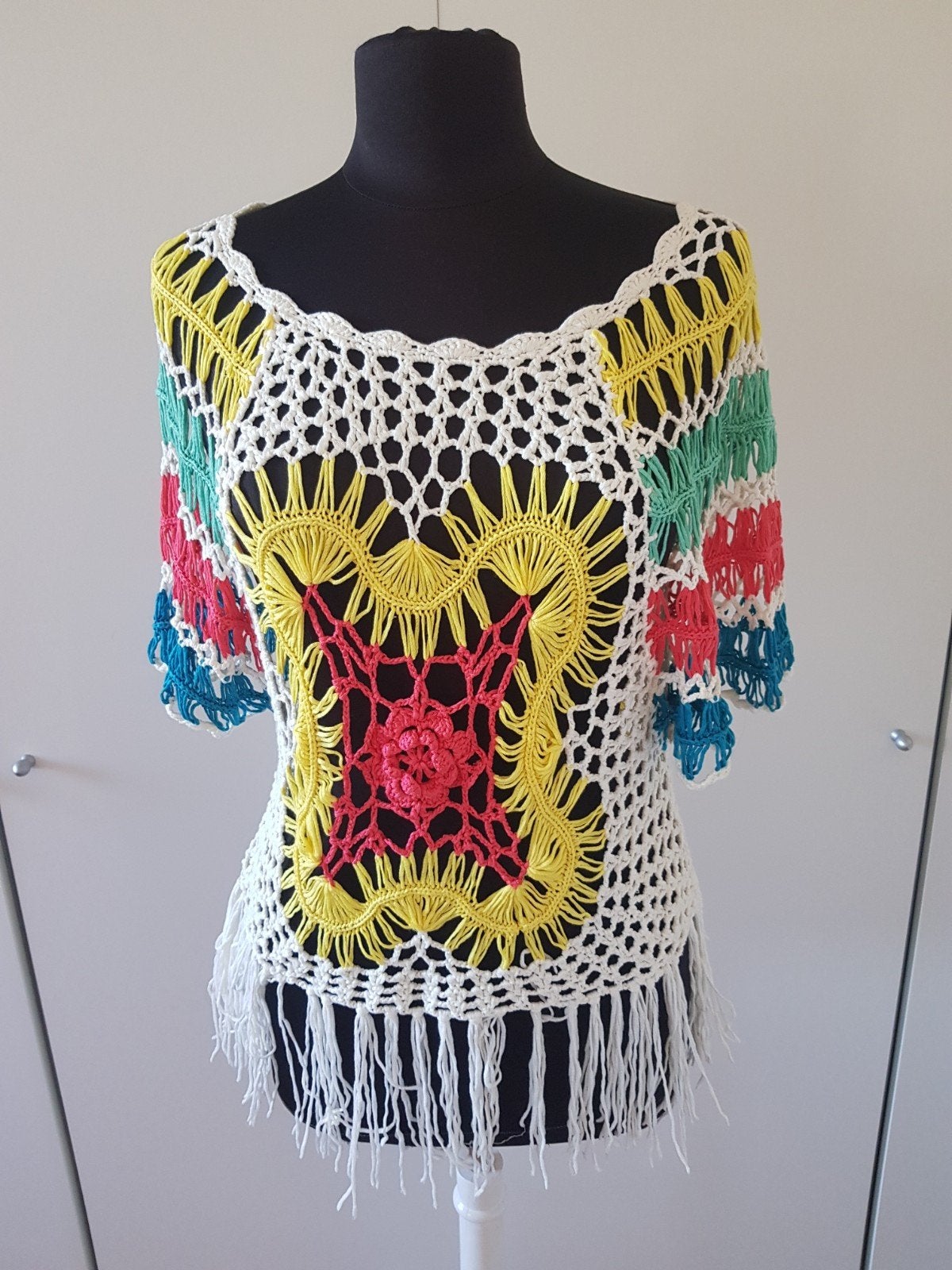 MJA Paris gehaakte Boho top met franjes – maat L, Kleding | Dames, Tops, Maat 42/44 (L), Ophalen of Verzenden, Zo goed als nieuw