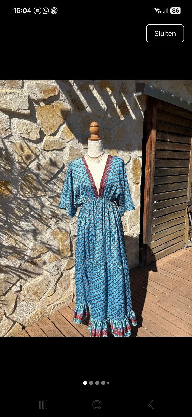 Boho Maxi Jurk met V-hals en Kwastjes - Maat M, Maat 38/40 (M), Blauw, Ophalen of Verzenden, Onder de knie