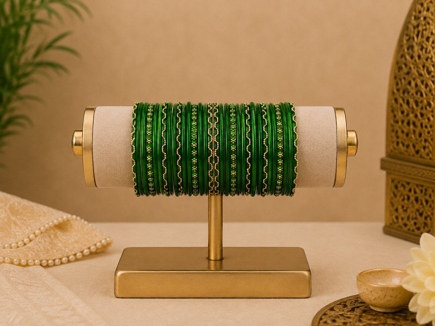 Indiase Feest Armbanden - Groen met Gouden Details, Sieraden, Tassen en Uiterlijk, Ophalen of Verzenden, Nieuw, Groen, Overige materialen