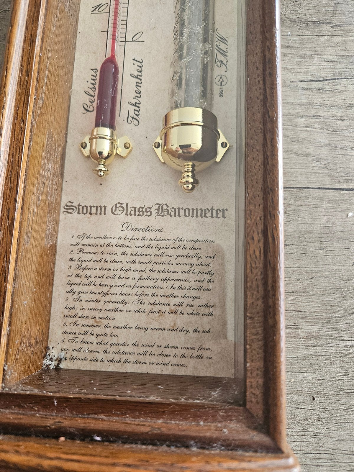 Antieke Stormglas Barometer en Thermometer in Houten Kast, Ophalen of Verzenden