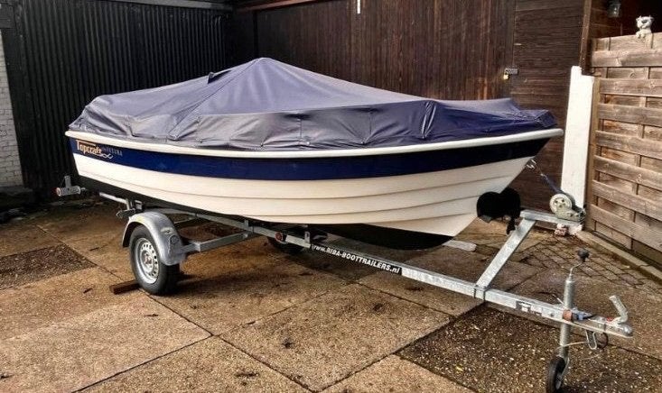 Topcraft Futura 435 + 9,9 pk 4 takt + trailer, Ophalen, Tot 10 pk, Viertaktmotor, Zo goed als nieuw