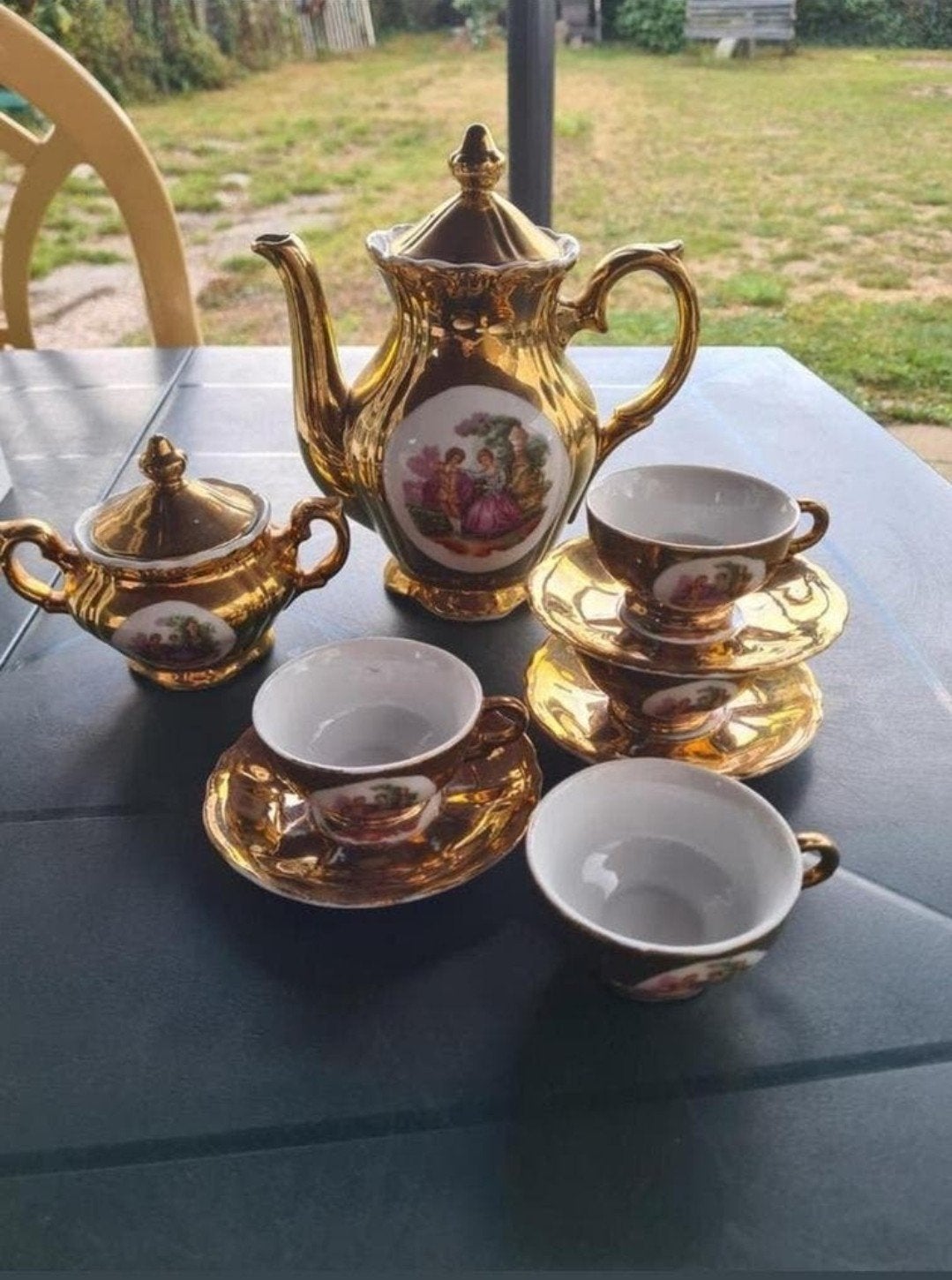 Verguld Theeservies met Theepot, Kopjes en Schoteltjes, Ophalen of Verzenden