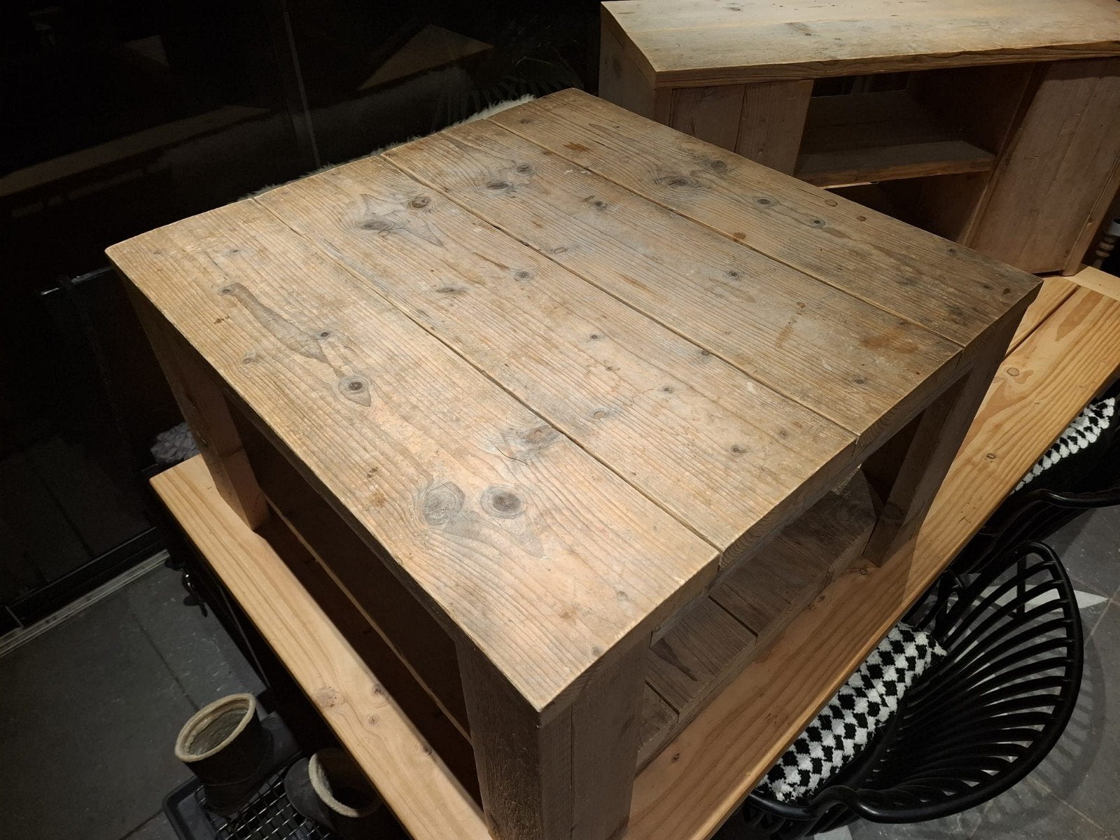 Handgemaakte Steigerhouten Salontafel - 77x70x45 cm, Ophalen, Gebruikt, 50 tot 100 cm, 50 tot 100 cm