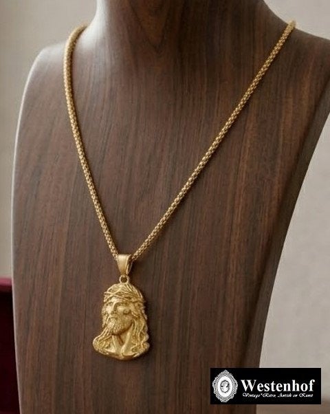 Heren ketting goud met hanger Jezus - 60 cm, Verzenden, Nieuw, Goud, Overige materialen