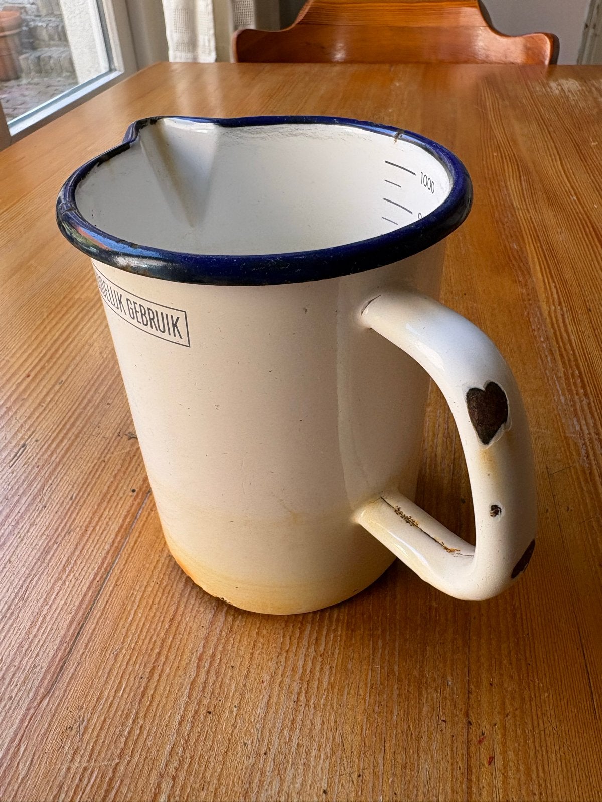 Vintage geëmailleerde maatbeker - 1 liter, Ophalen of Verzenden