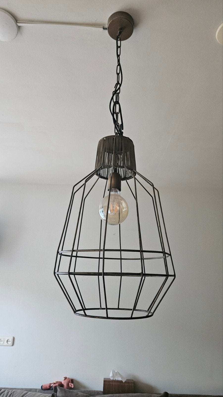 Matgoud in hoogte verstelbare hanglamp, Huis en Inrichting, Ophalen of Verzenden, Gebruikt, Metaal, E27 (groot)