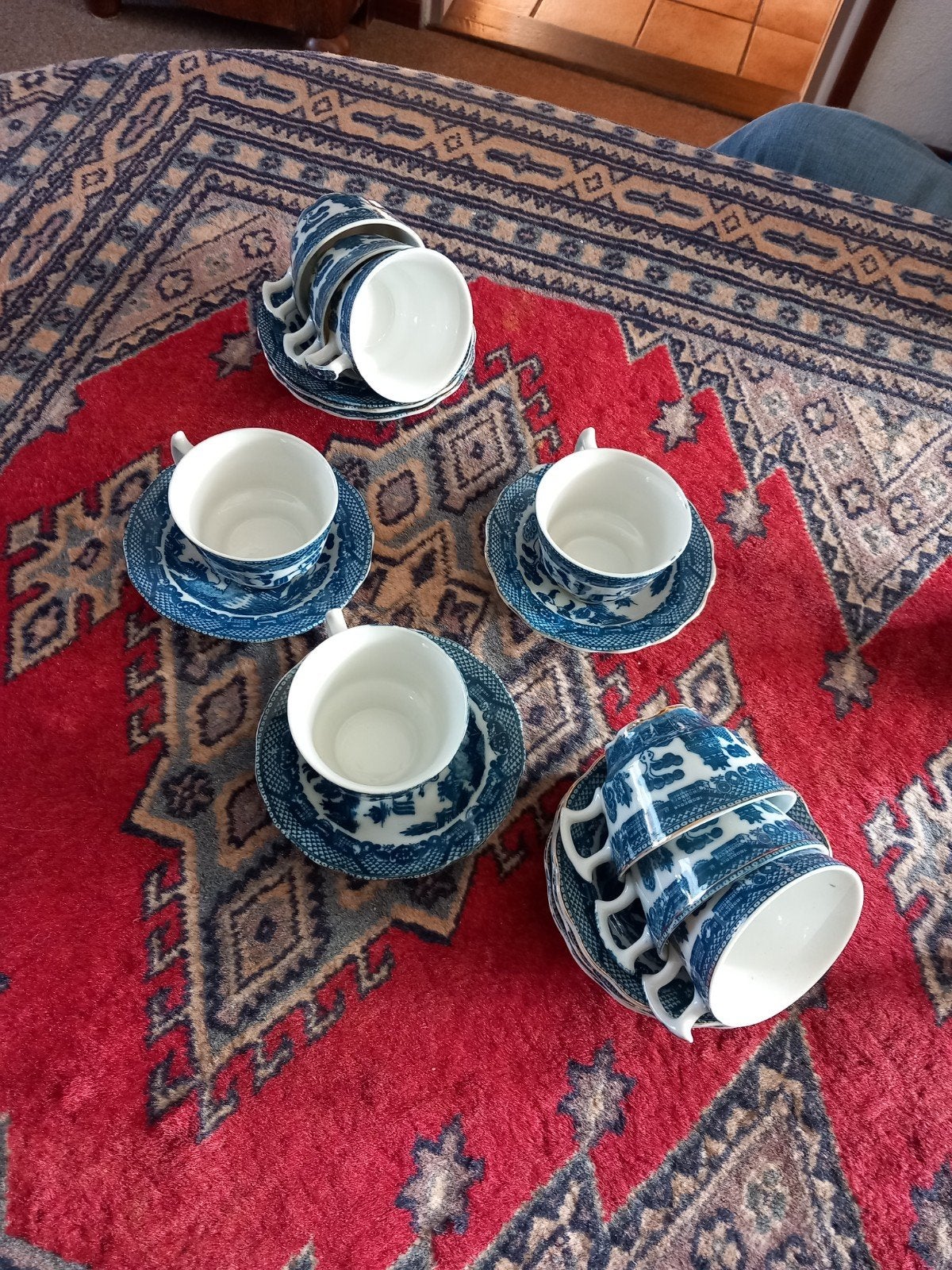 9 blauwe kop en schotel, Ophalen, Aardewerk, Overige stijlen, Kop(pen) en/of Schotel(s)