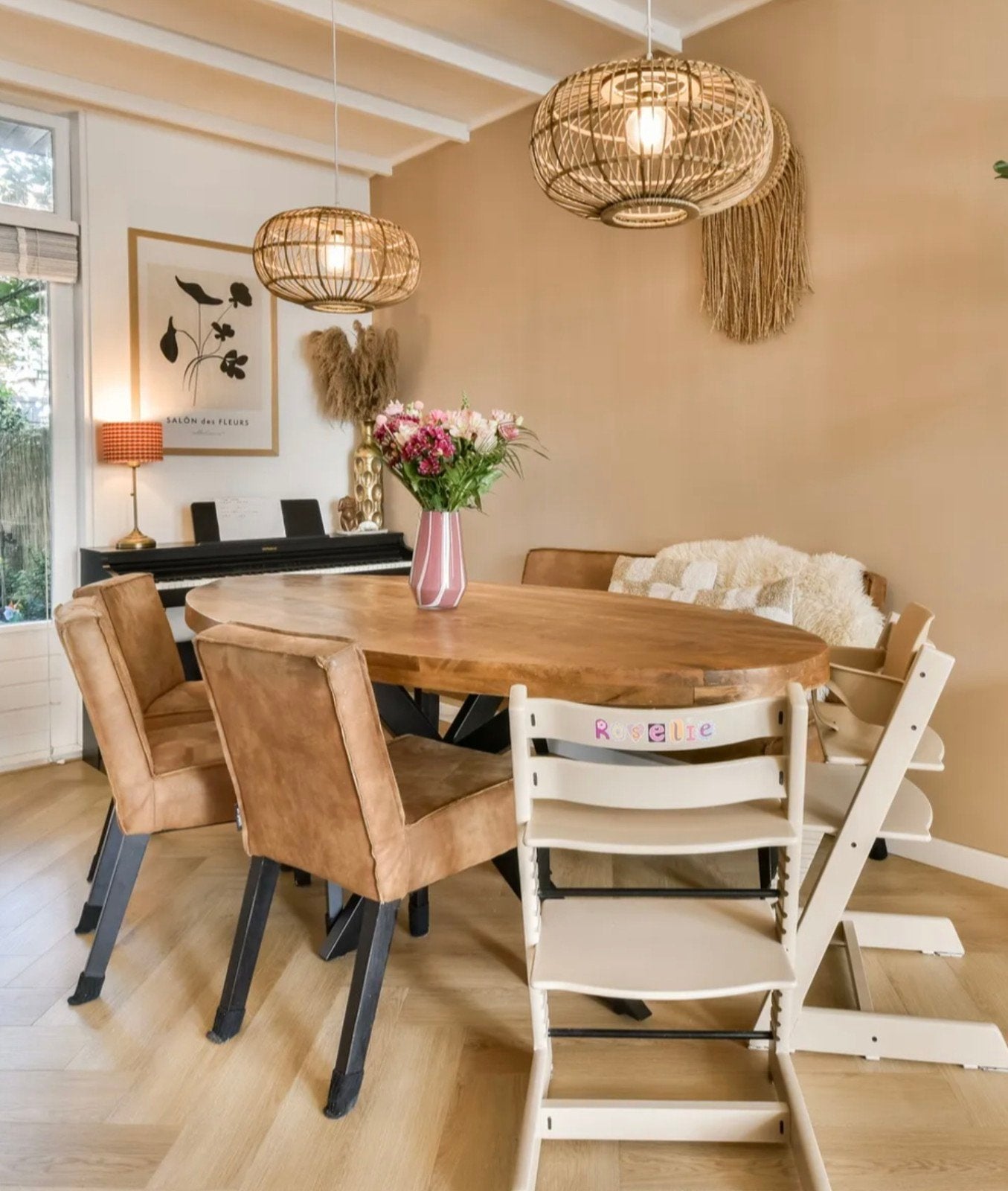 Complete Eettafel Set: Ovale Tafel, 3 Stoelen & Eettafelbank, Ophalen, Overige materialen, Gebruikt, 100 tot 150 cm