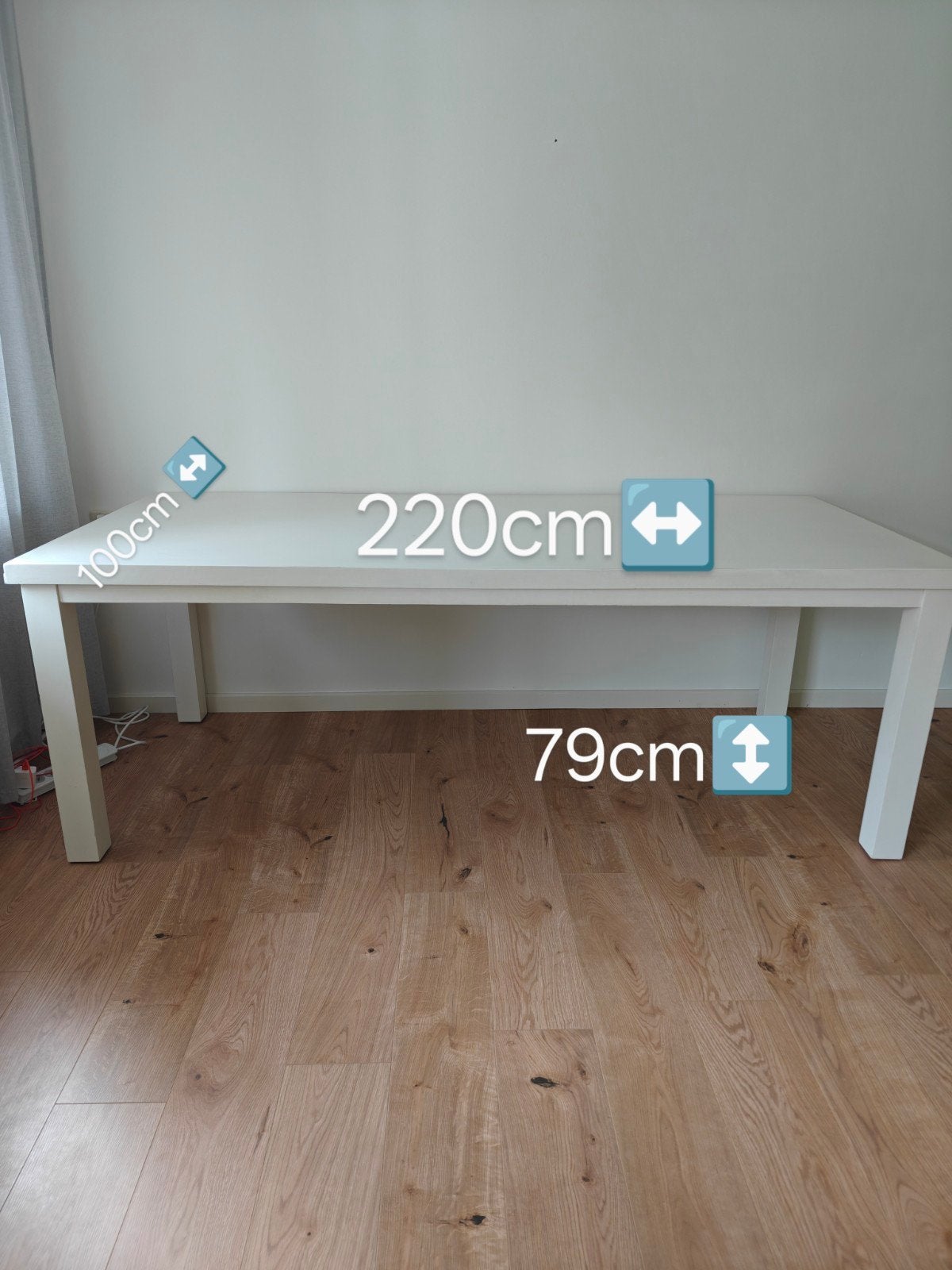Witte eettafel (220x100cm), Ophalen, Gebruikt, 200 cm of meer, 50 tot 100 cm