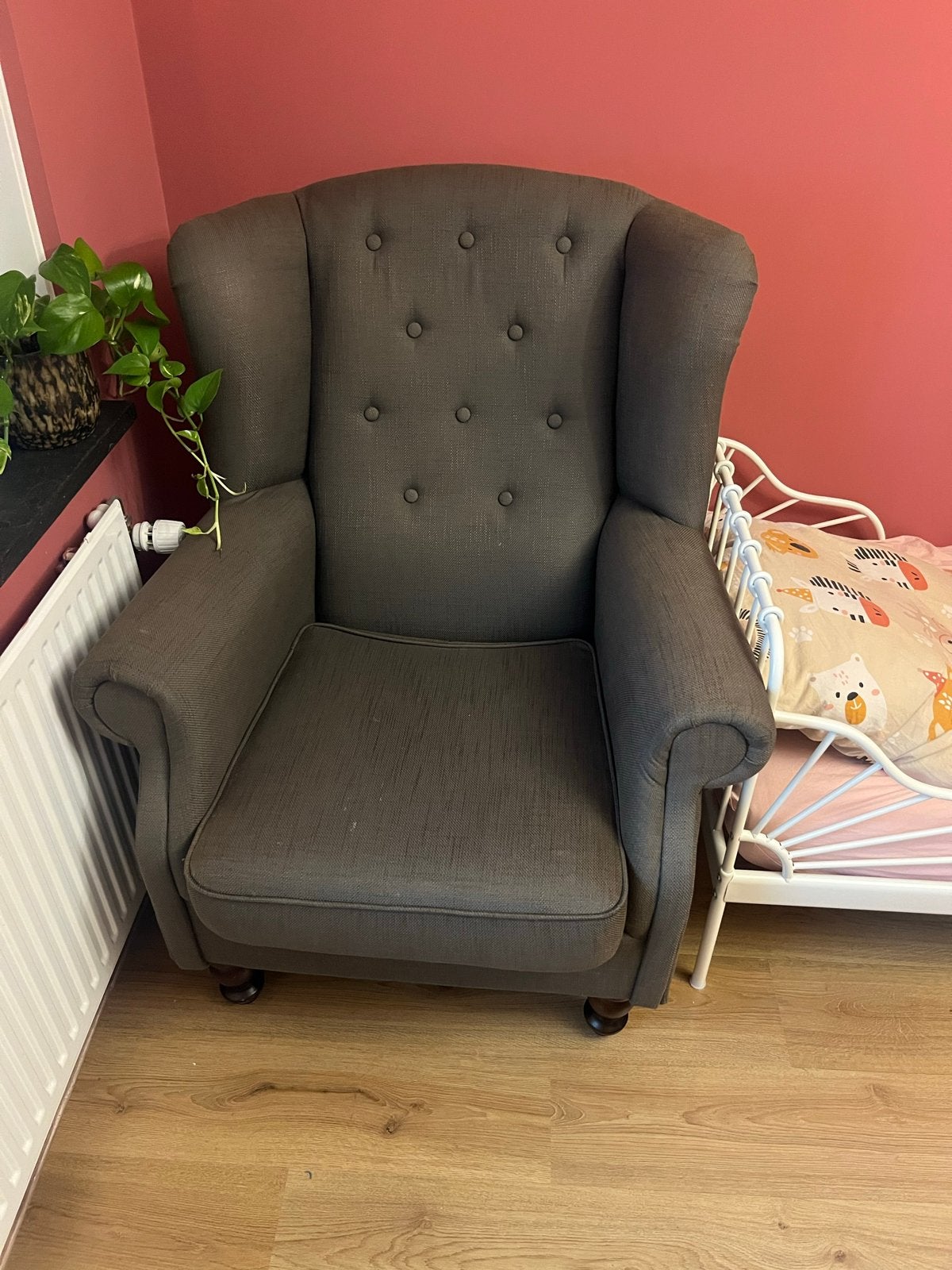 Comfortabele antraciet fauteuil, Huis en Inrichting, Fauteuils, Ophalen, Gebruikt, Stof, 75 tot 100 cm