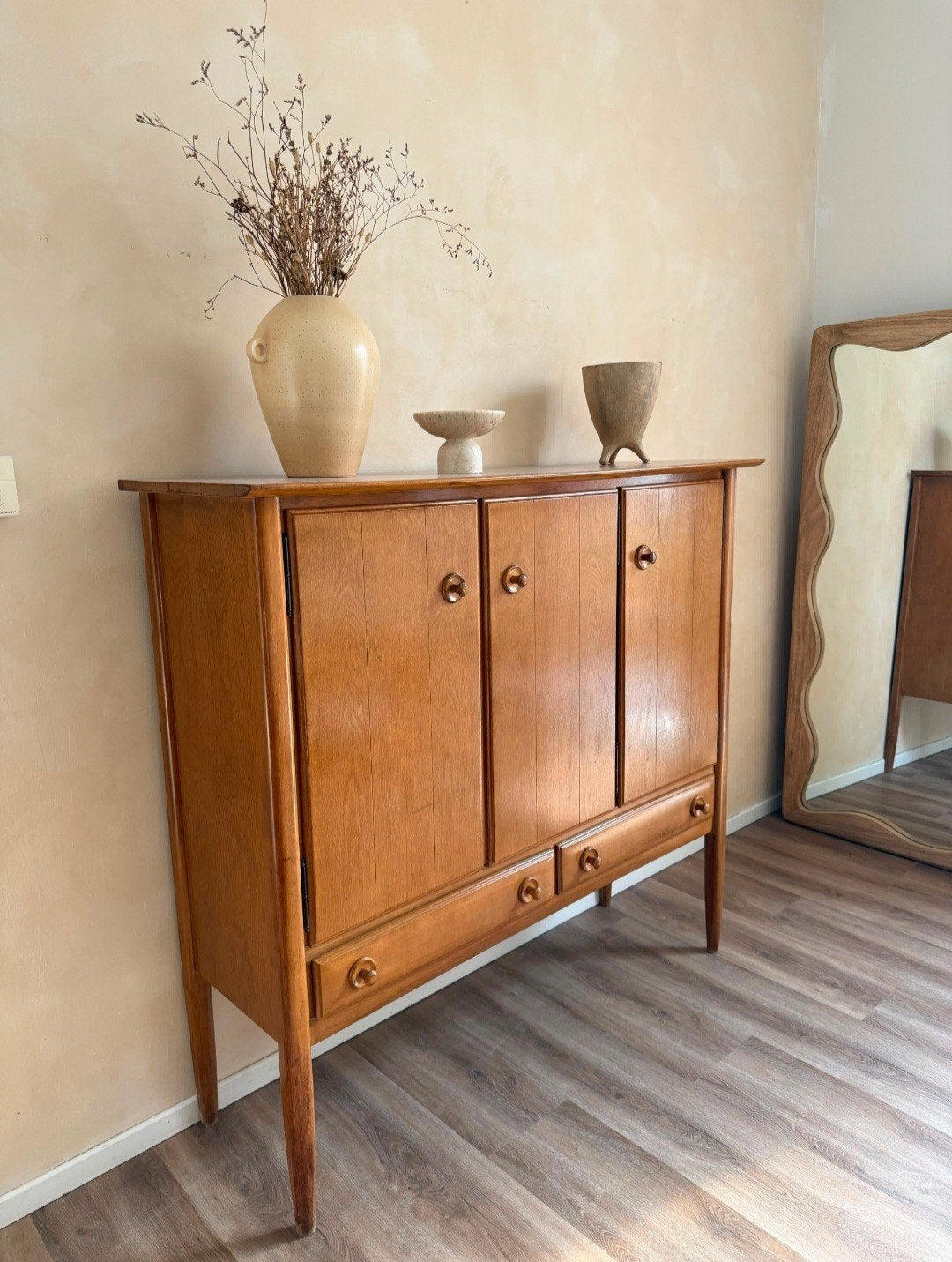 vintage mid-century dressoir highboard, Ophalen, Gebruikt, 25 tot 50 cm, 100 tot 150 cm