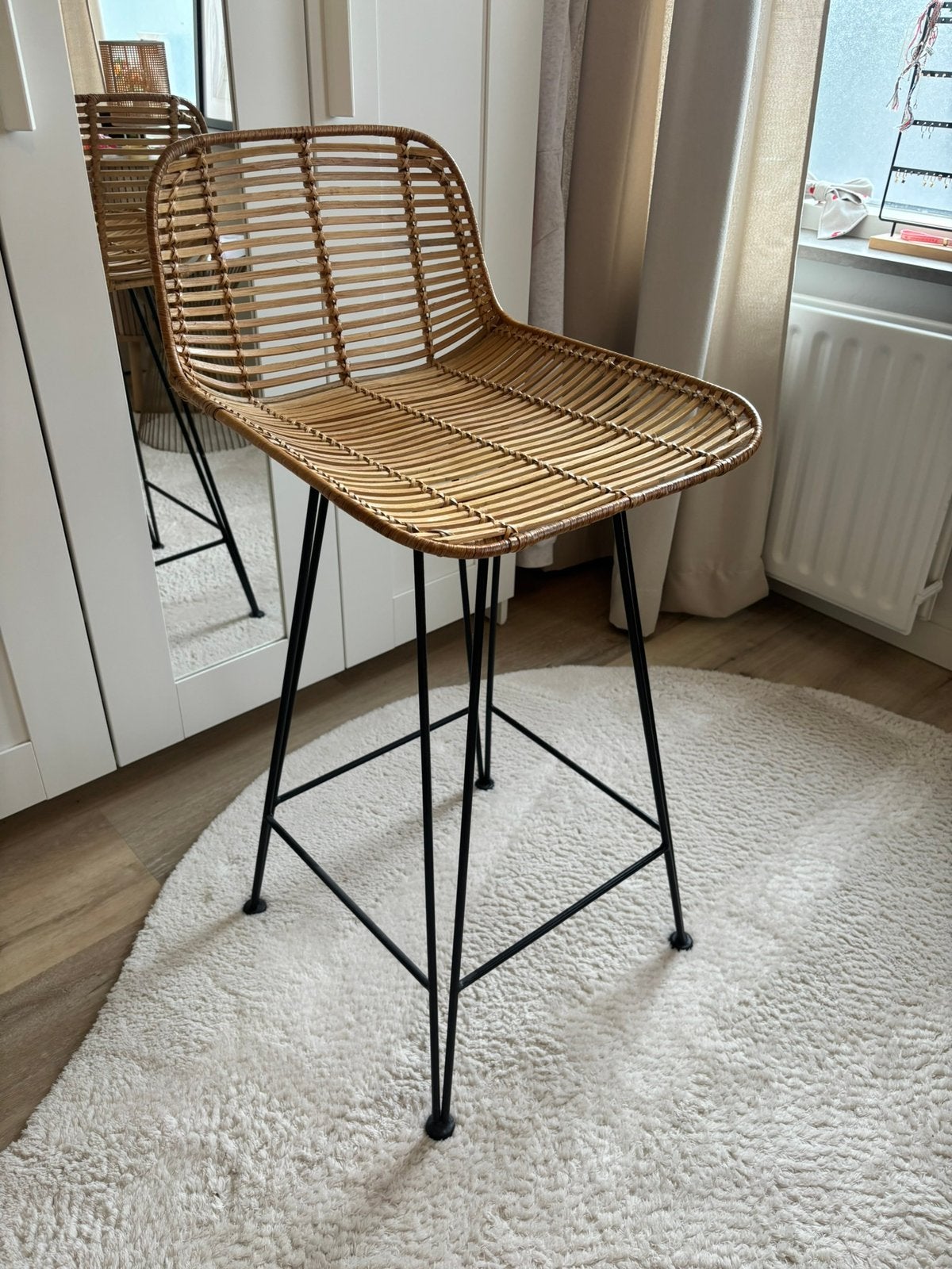 HK living H66 rotan barkruk - naturel - zgan, Huis en Inrichting, Barkrukken, Ophalen, 60 tot 90 cm, Zo goed als nieuw, 1 kruk